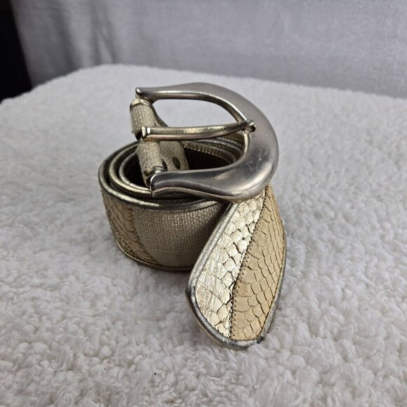 VTG 80s Leather Dress Belt by Dusty Baker Snakeskin Patchwork Lrg Silver Buckel - Picture 7 of 11